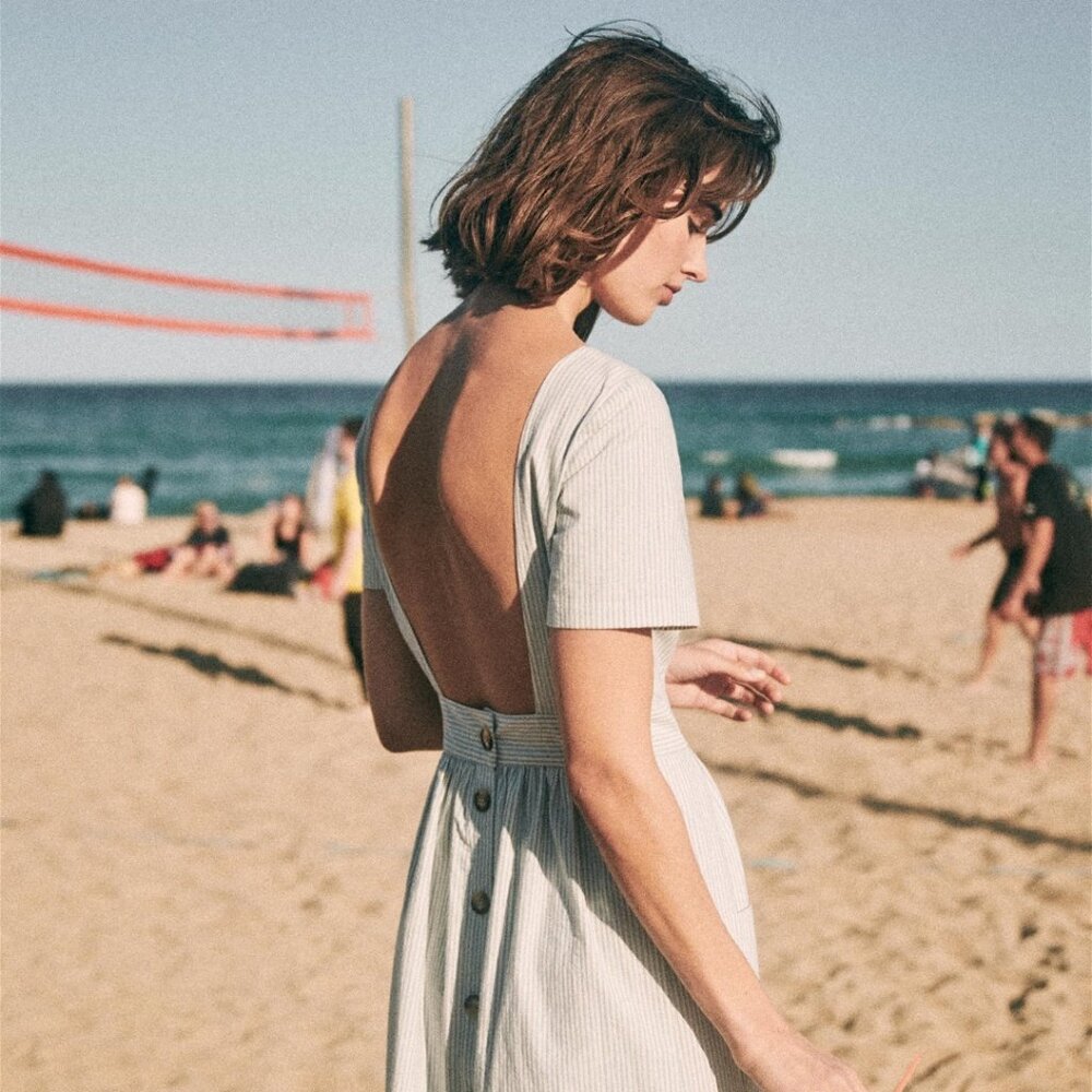 Sezane Odalie Dress in Blue & White